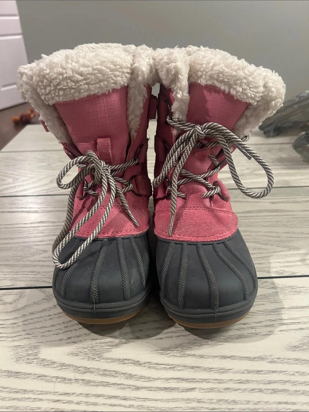 Target Pink and Gray Kids Waterproof Winter Boots with Faux Fur Cuff